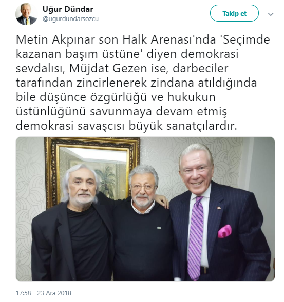 Uğur Dündar'dan iki ustaya destek