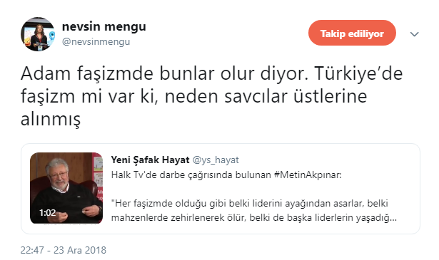 Mengü: 'Türkiye’de faşizm mi var ki, neden savcılar üstlerine alınmış'