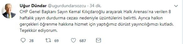 Kılıçdaroğlu&#039;ndan Uğur Dündar&#039;a destek telefonu
