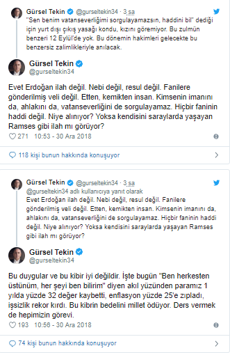 Gürsel Tekin'den Erdoğan'a sert eleştiri!