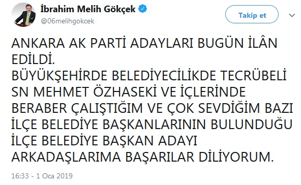 Ankara ilçe adaylarına Melih Gökçek'ten ilk yorum