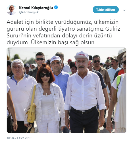 Kılıçdaroğlu&#039;ndan Gülriz Sururi için baş sağlığı mesajı