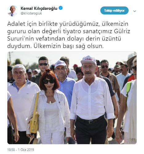 Kılıçdaroğlu'ndan Gülriz Sururi için baş sağlığı mesajı