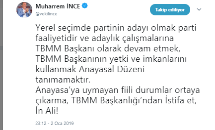 Muharrem İnce'den 'istifa' çağrısı!