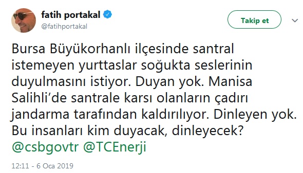 Bursa ve Manisa&#039;daki santral direnişlerine Fatih Portakal&#039;dan destek