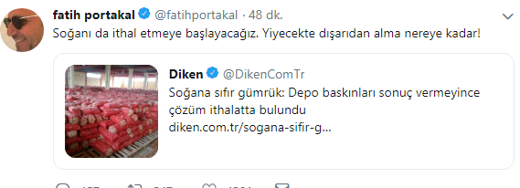 Fatih Portakal&#039;dan &#039;kuru soğan&#039; vergisine tepki