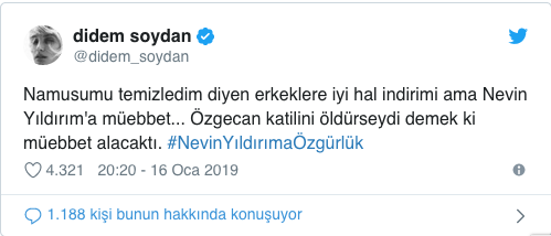 Didem Soydan'dan Nevin Yanıt tepkisi: Demek ki Özgecan katilini öldürseydi müebbet alacaktı
