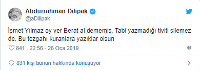 Yeni Akit yazarından İsmet Yılmaz&#039;a: O tweeti sil