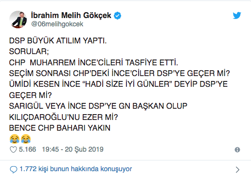 Melih Gökçek&#39;ten CHP Baharı tweeti
