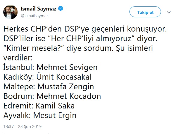 DSP&#039;nin kabul etmediği CHP&#039;lilerin listesi