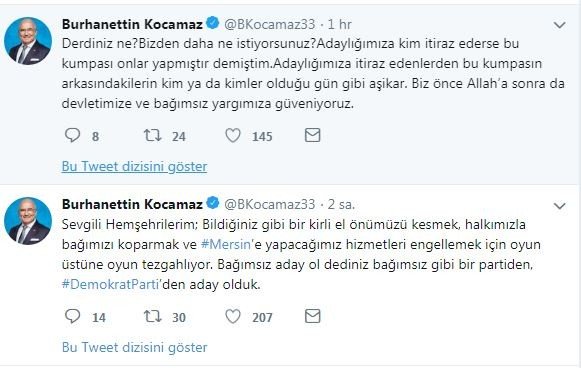 Mersin&#039;de Kocamaz&#039;ın adaylığına itiraz