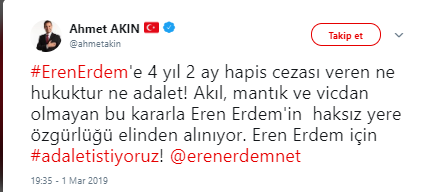 Eren Erdem davasında verilen karara tepkiler art arda geliyor