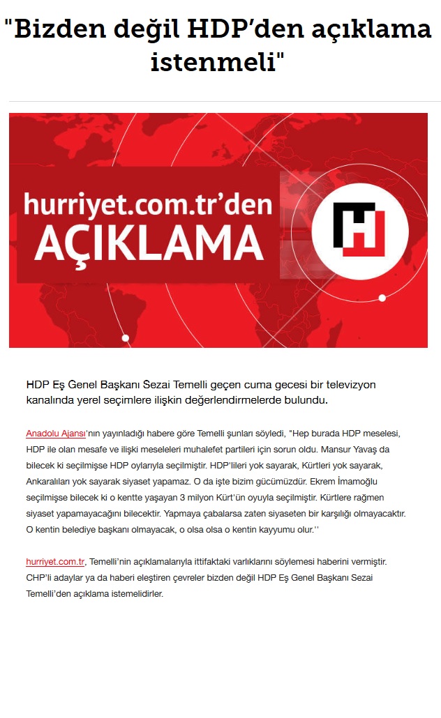 Hürriyet&#039;ten açıklama: Bizden değil HDP’den açıklama istenmeli