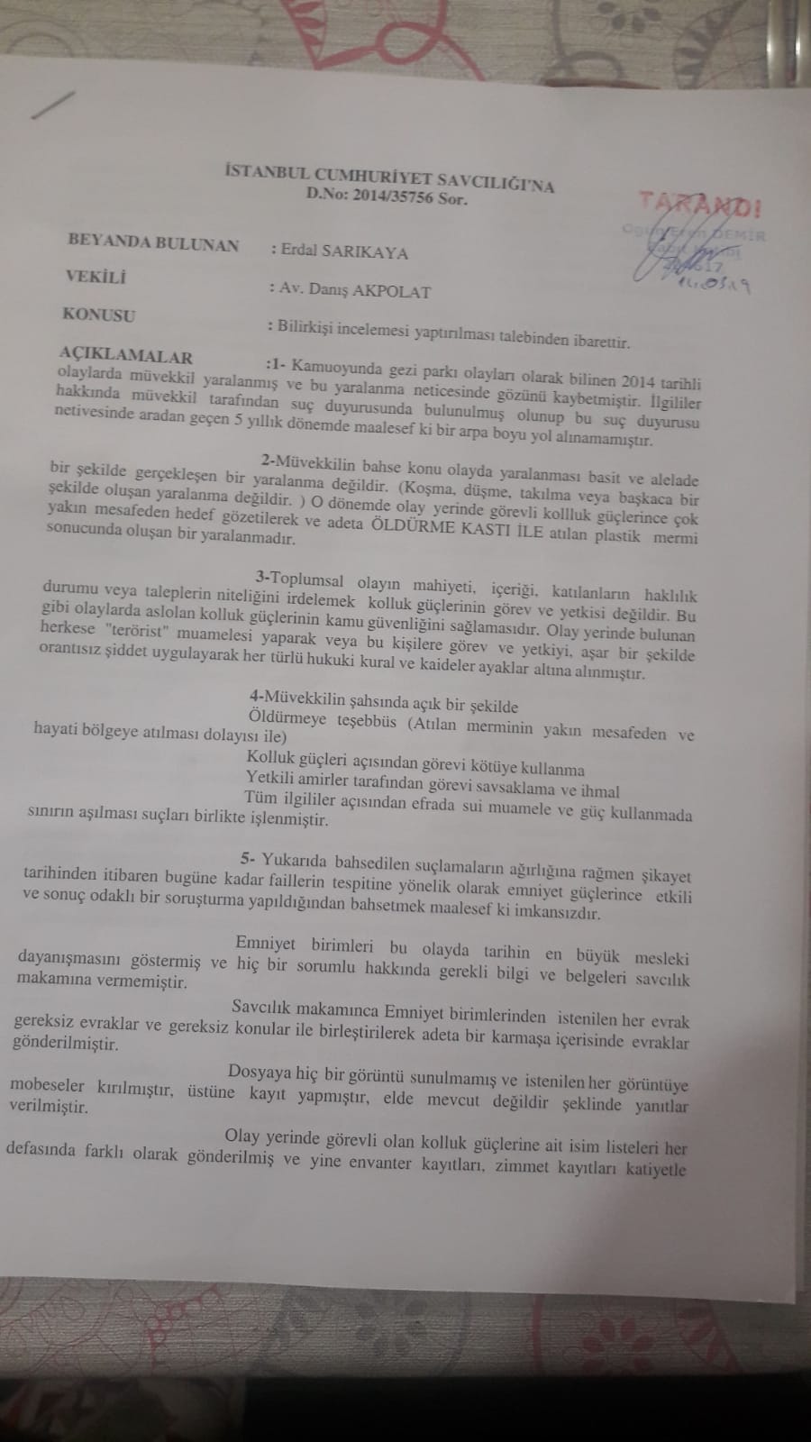 Gezi&#039;de gözünü yitiren Sarıkaya için Emniyet&#039;ten yanıt: Mağdur polis!