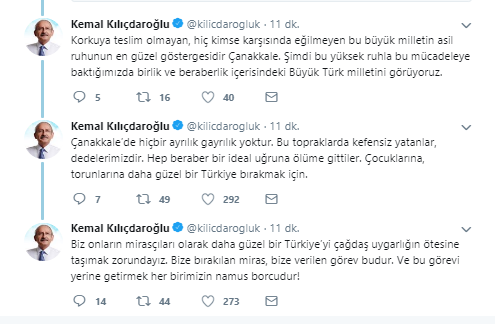 Kılıçdaroğlu&#039;ndan &#039;Çanakkale Zaferi&#039; mesajı