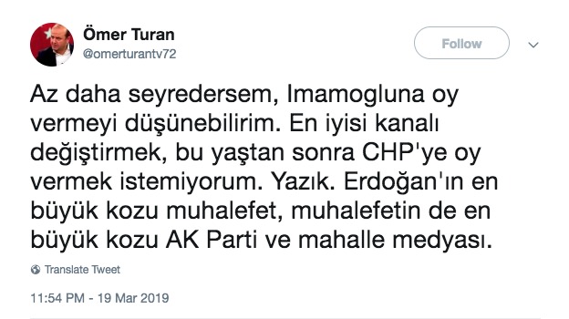 AKP&#039;li yazar Ömer Turan: İmamoğlu&#039;na oy verebilirim