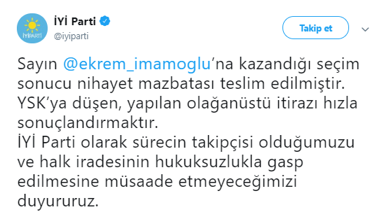 İYİ Parti'den Ekrem İmamoğlu açıklaması