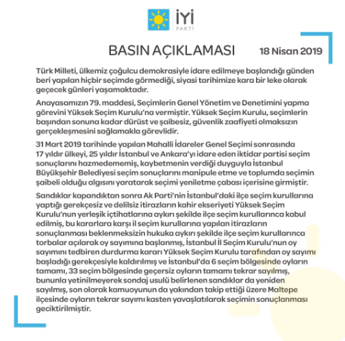 İYİ Parti'den Ekrem İmamoğlu açıklaması