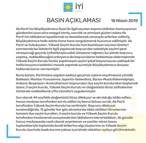 İYİ Parti'den Ekrem İmamoğlu açıklaması