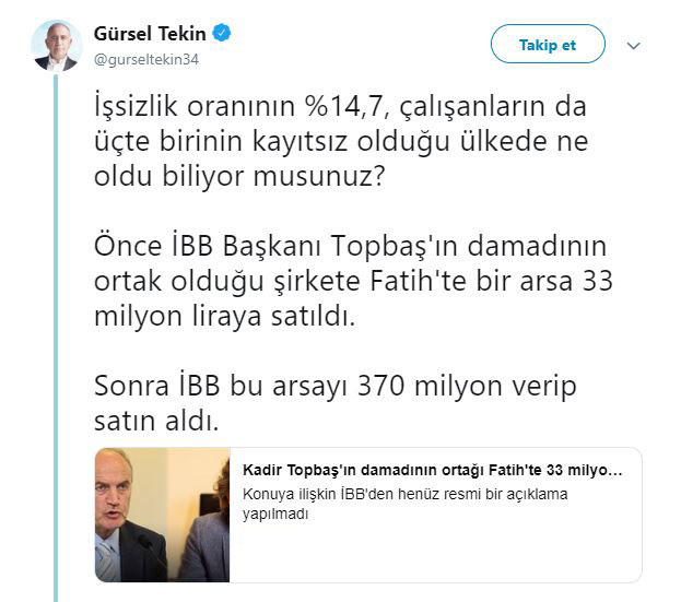 CHP açıkladı: İstanbul’da o arazi Topbaş’ın damadına verildi