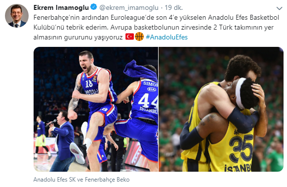 Ekrem İmamoğlu&#039;ndan Fenerbahçe Beko ve Anadolu Efes’e tebrik