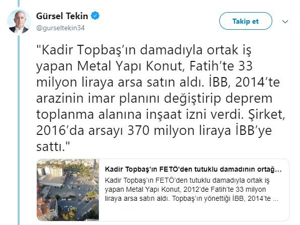 CHP açıkladı: İstanbul’da o arazi Topbaş’ın damadına verildi
