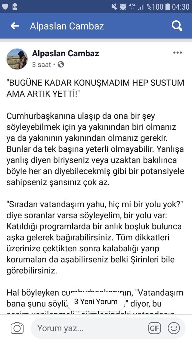 Alpaslan Cambaz: Artık yetti