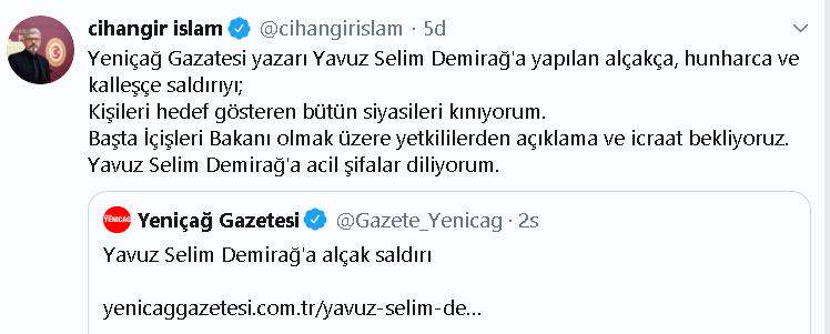 Yavuz Selim Demirağ saldırıya uğradı