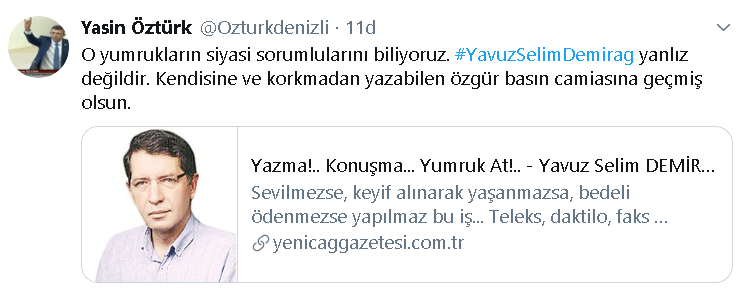 Yavuz Selim Demirağ saldırıya uğradı