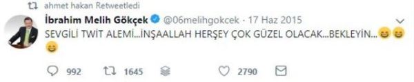 Melih Gökçek&#039;ten &#039;Her şey çok güzel olacak&#039; tweeti