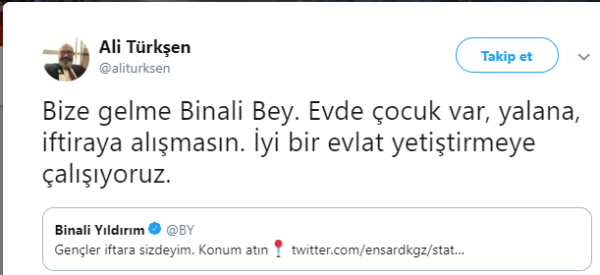 Ali Türkşen&#039;den Binali Yıldırım&#039;a: Bize gelme evde çocuk var, yalana, iftiraya alışmasın