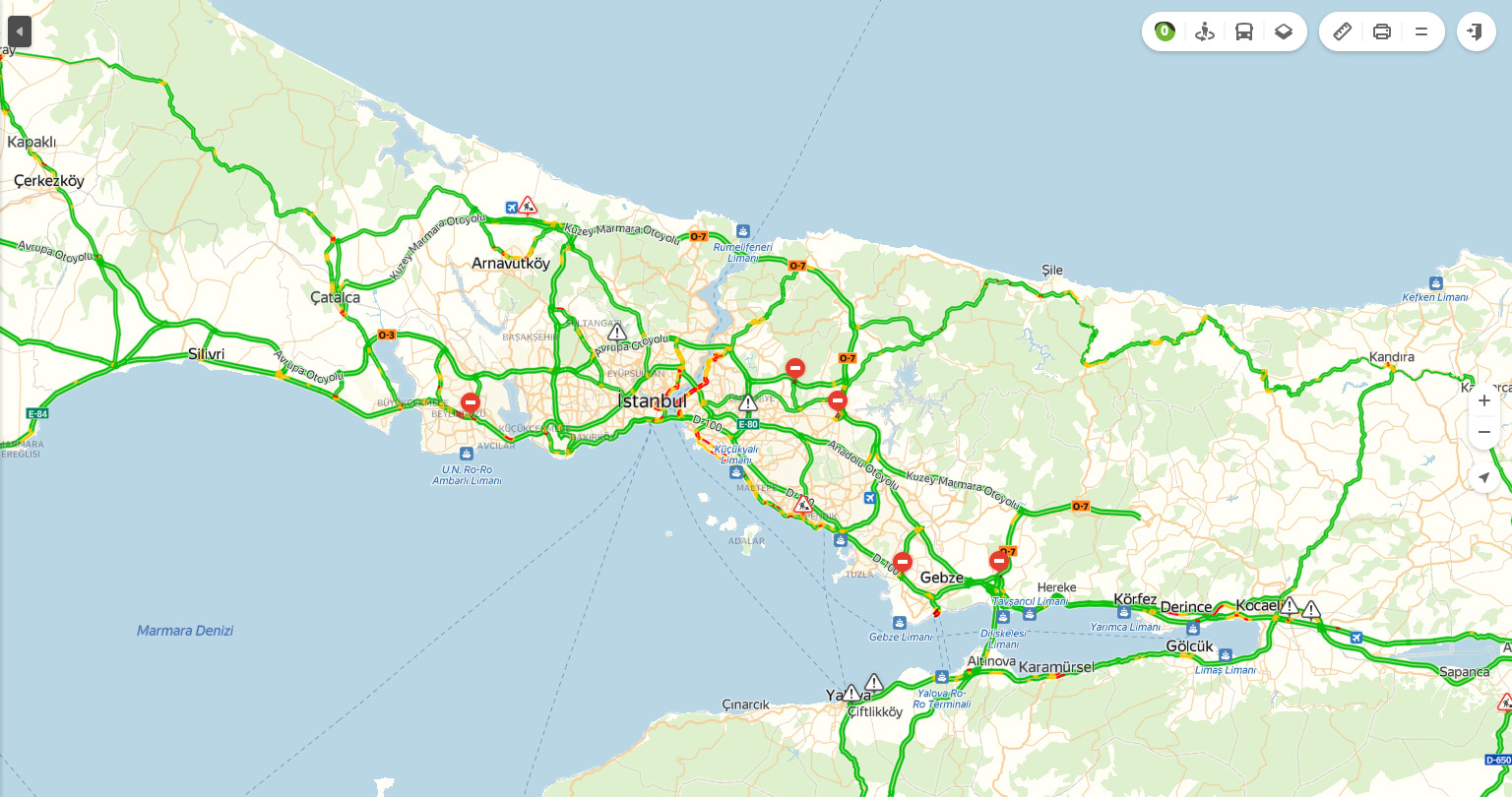 İstanbul boşaldı; trafik yoğunluğu haritası yemyeşil