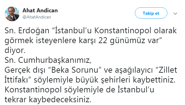 Ahat Andican: İstanbul’u yeniden kaybedeceksiniz