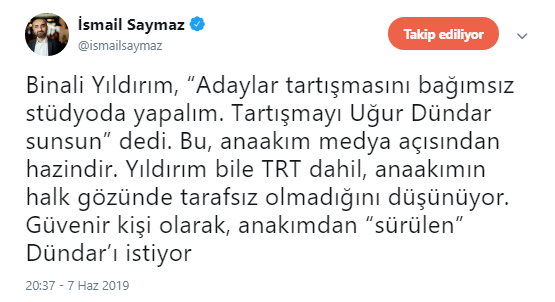 &#039;Yıldırım bile TRT dahil ana akımın tarafsız olmadığını düşünüyor&#039;