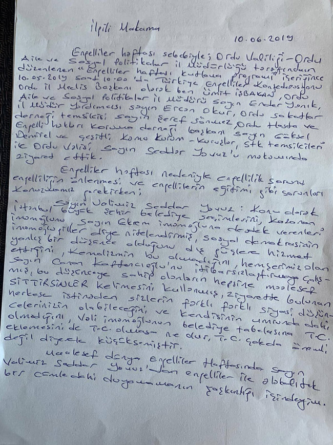 Ordu Valisi hakkında şok mektup: İmamoğlu ve CHP yönetimine küfretti