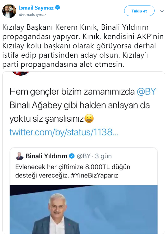 Kızılay Başkanı Kınık&#039;a sosyal medyada tepki