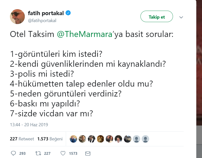 Fatih Portakal&#039;dan çok beğeni alan The Marmara Otel sorusu