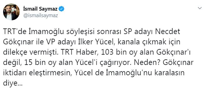 TRT’den Saadet Partisi&#039;ne engel