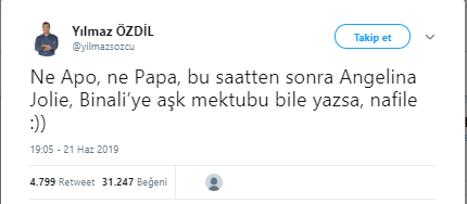 Yılmaz Özdil&#039;den Binali Yıldırım&#039;a Angelina Jolie göndermesi