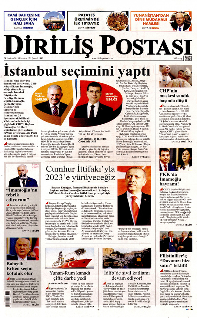 İktidara yakın gazeteler İstanbul seçimini böyle gördü