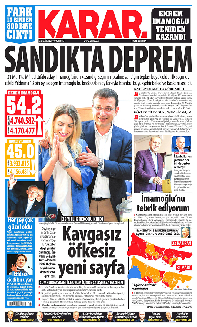 İktidara yakın gazeteler İstanbul seçimini böyle gördü