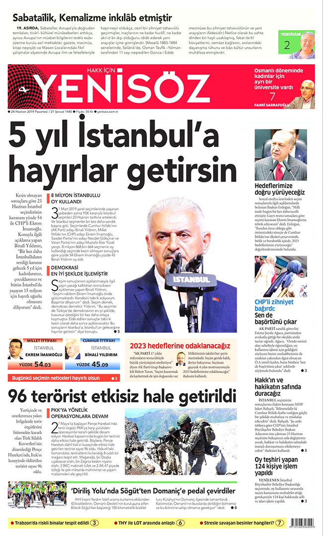 İktidara yakın gazeteler İstanbul seçimini böyle gördü