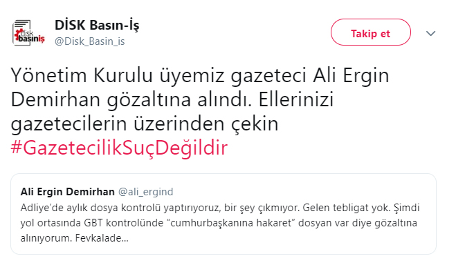 Gazeteci Ali Ergin Demirhan gözaltına alındı