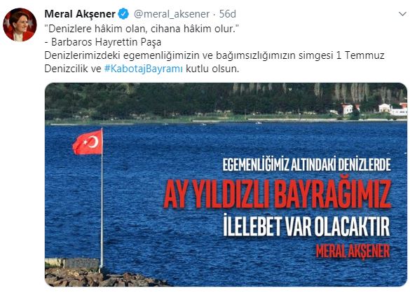 Akşener&#039;den Kabotaj Bayramı mesajı