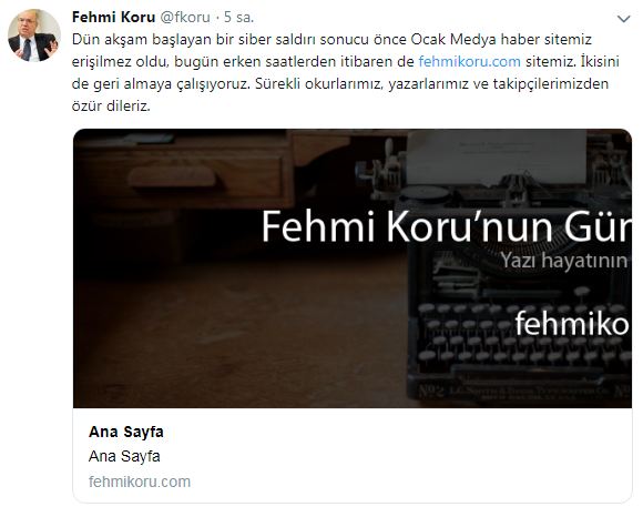 Bahçeli hedef gösterdi: Fehmi Koru&#39;nun internet sitesi hacklendi