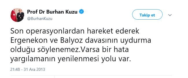 AKP&#039;li Kuzu&#039;dan tepki geçen Ergenekon paylaşımı