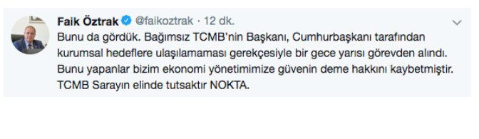 Merkez Bankası Başkanı&#039;nın görevden alınmasına CHP&#039;den ilk tepki!