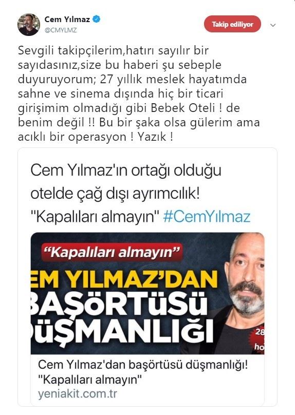 Cem Yılmaz&#039;dan kendisini hedefe koyan yandaşlara yanıt