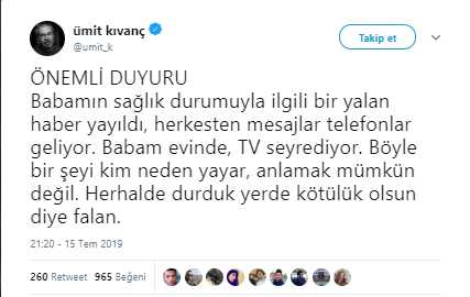 Halit Kıvanç&#039;ın sağlık durumu hakkında açıklama