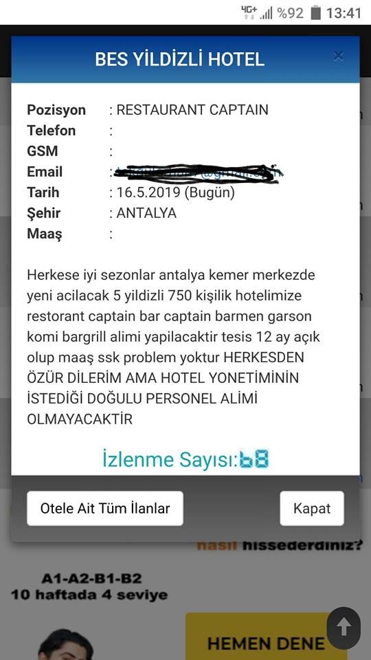 Irkçılık had safhada: Otel çalışanı olmak için &quot;Doğulu olmama şartı&quot;